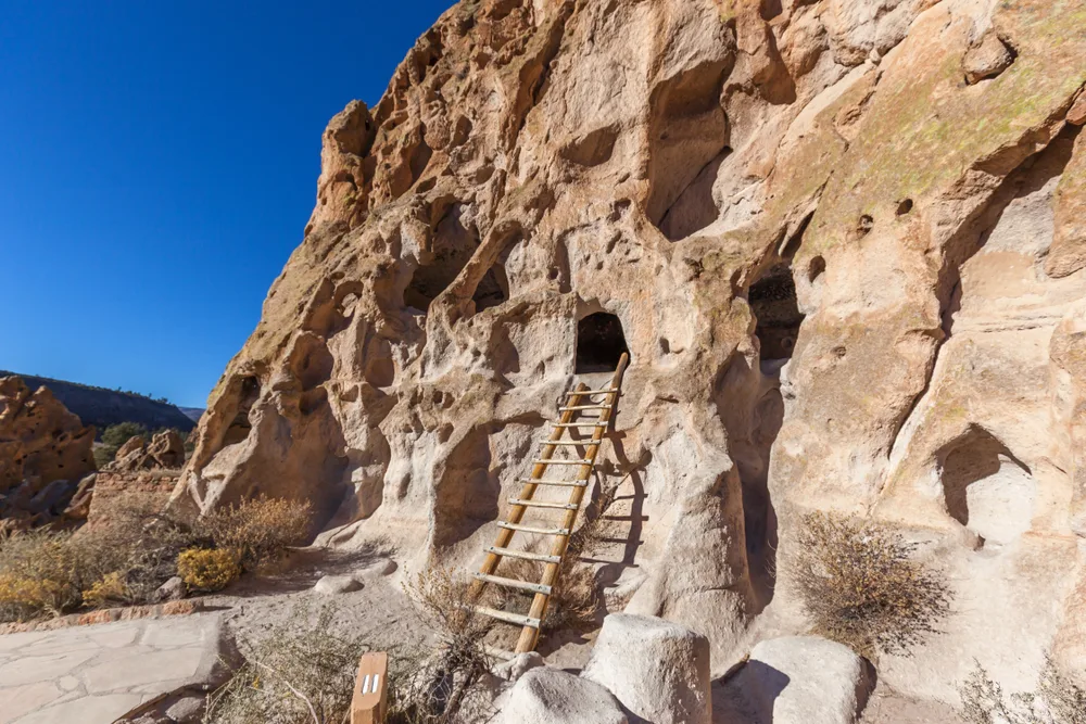 Ancestral caves pictured outside of Los Alamos in the Bandelier National Monument, one of the safest areas in New Mexico