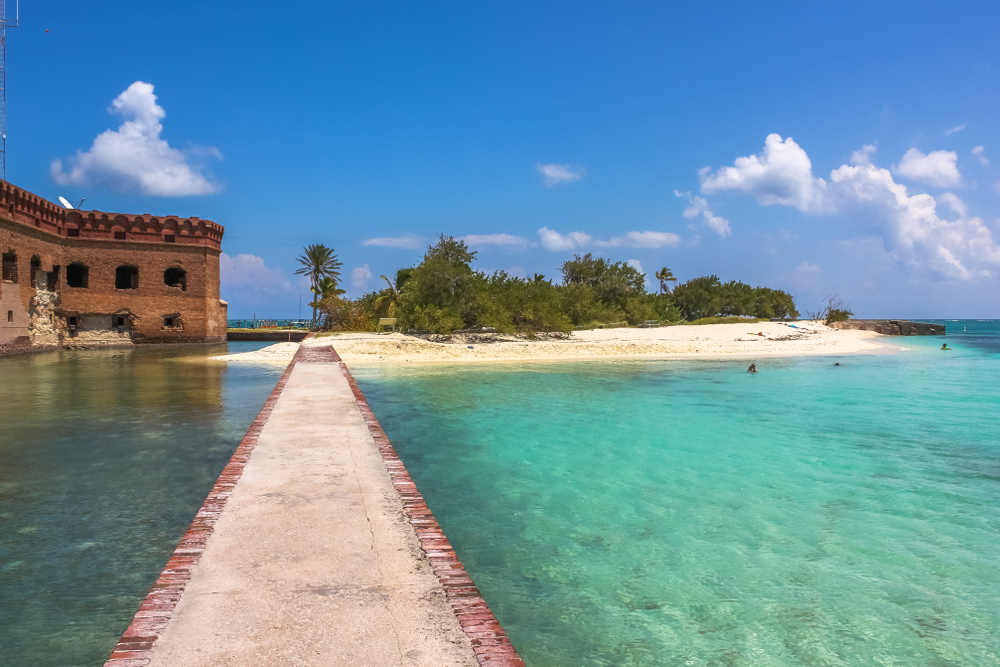 Brick path leading to the beach outside the Fort pictured during the least busy time to visit Dry Tortugas National Park