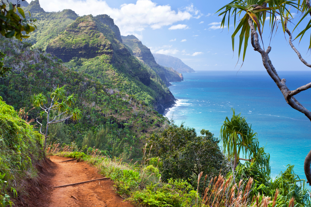 View from a walking trail on the Na Pali Coast in Kauai, one of the best places to visit in Hawaii