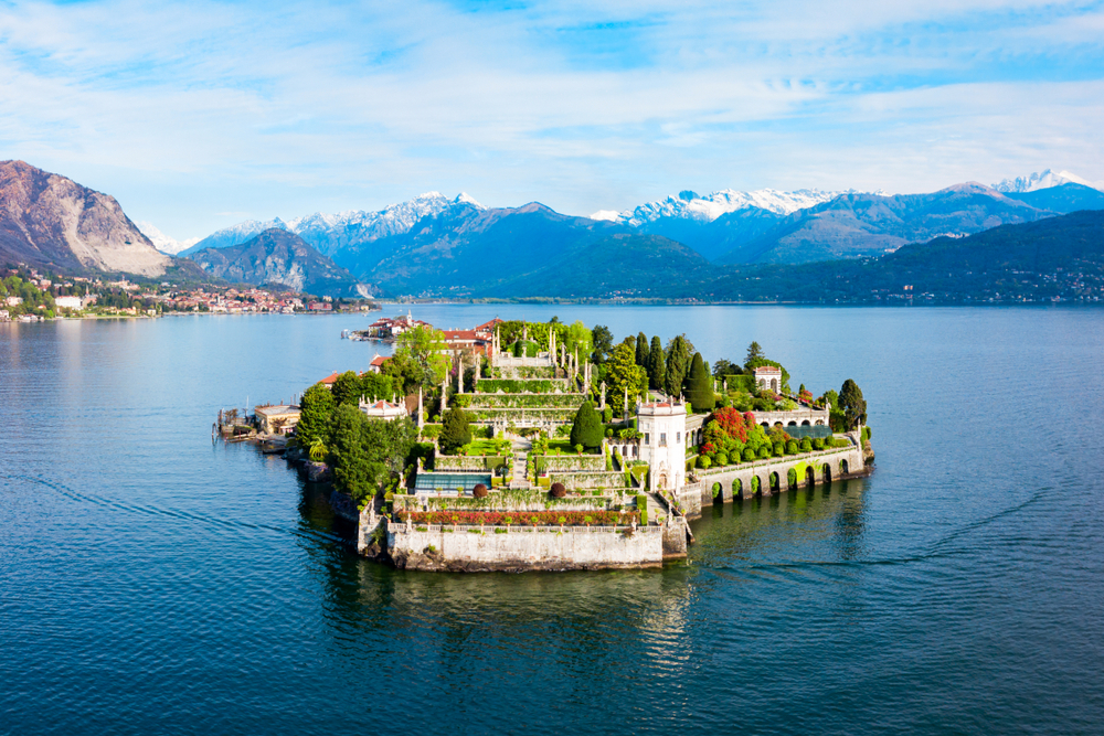 Aerial view of Isola Bella, one of the best places to see in Sicily, showing the rural retreat in the middle of the lake