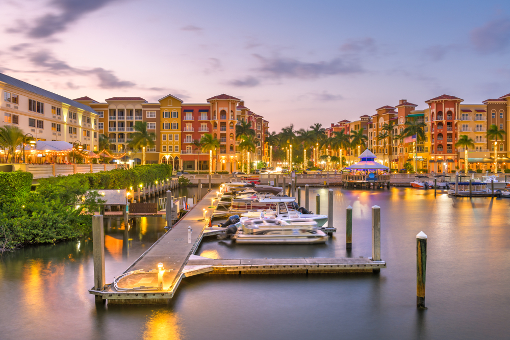 Downtown skyline overlooking the harbor in Naples Florida, a great place for couples to visit