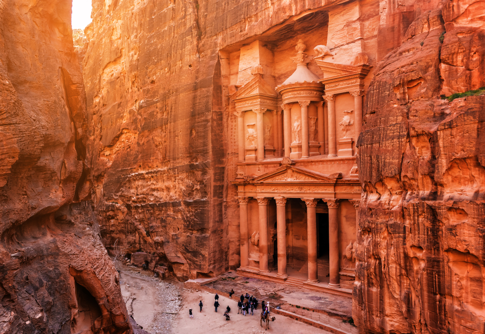 Hilltop view of Al Khazneh in the old city of Petra, one of the best places to visit in May