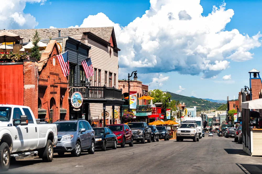 Photo of the famous downtown area of the ski resort in Park City pictured during summer, one of the best times to visit