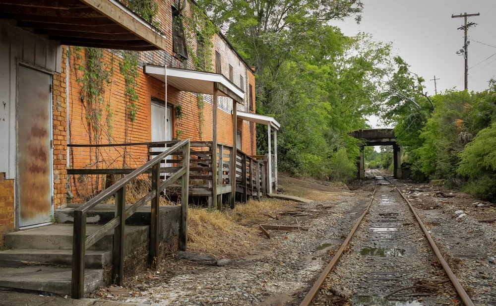 Abandoned railroad tracks in Dothan, Alabama, pictured for a piece titled is the city safe to visit or not