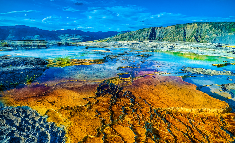 Close-up of Mammoth Hot Springs in Yellowstone, one of the best places to visit in May