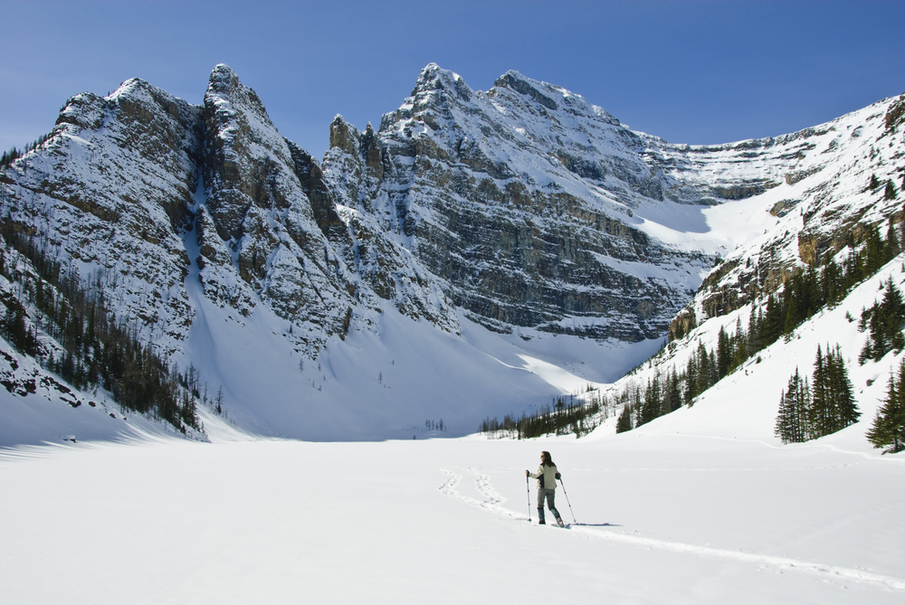 Person cross-country skiing in Banff