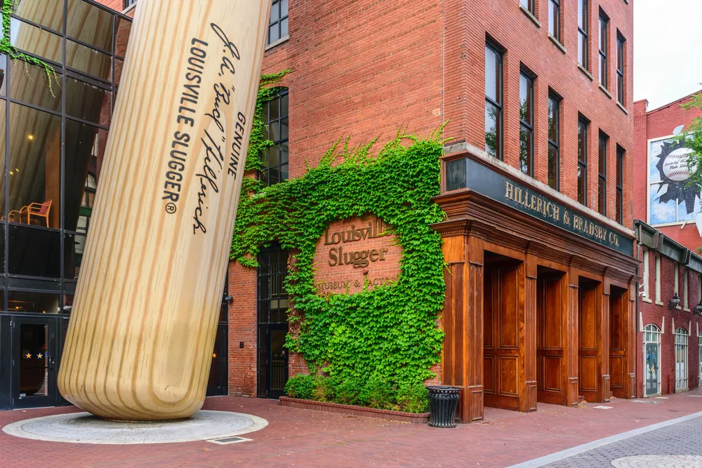 Up-close photo of the Louisville Slugger factory pictured during the least busy time to visit Kentucky