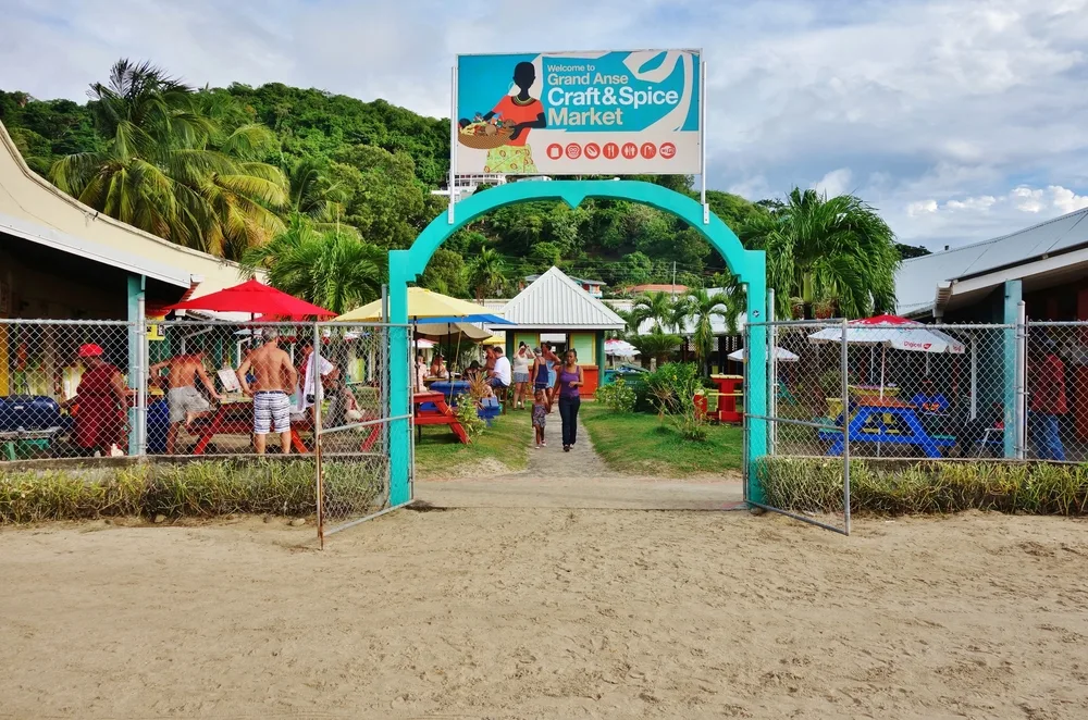Spice and craft market in Grenada, one of the places to be careful of pickpockets, pictured at the entrance