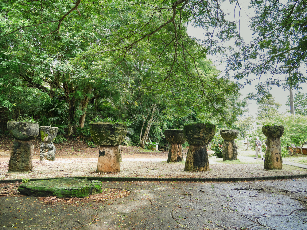 Stone columns in Latte Stone Park in Guam, pictured during the best time to visit