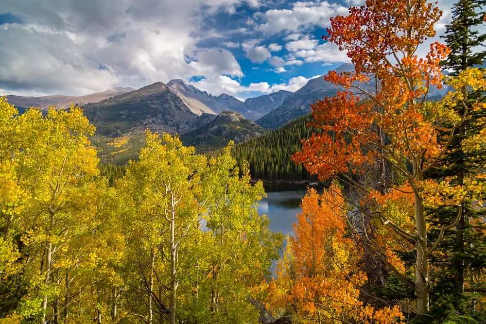 Breathtaking view of the autumn trees and landscape of Rocky Mountain National Park, one of the best places to visit in October