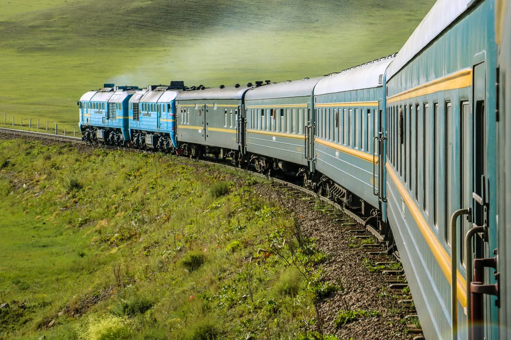 Front cars and locomotives pictured during the best time to visit Mongolia