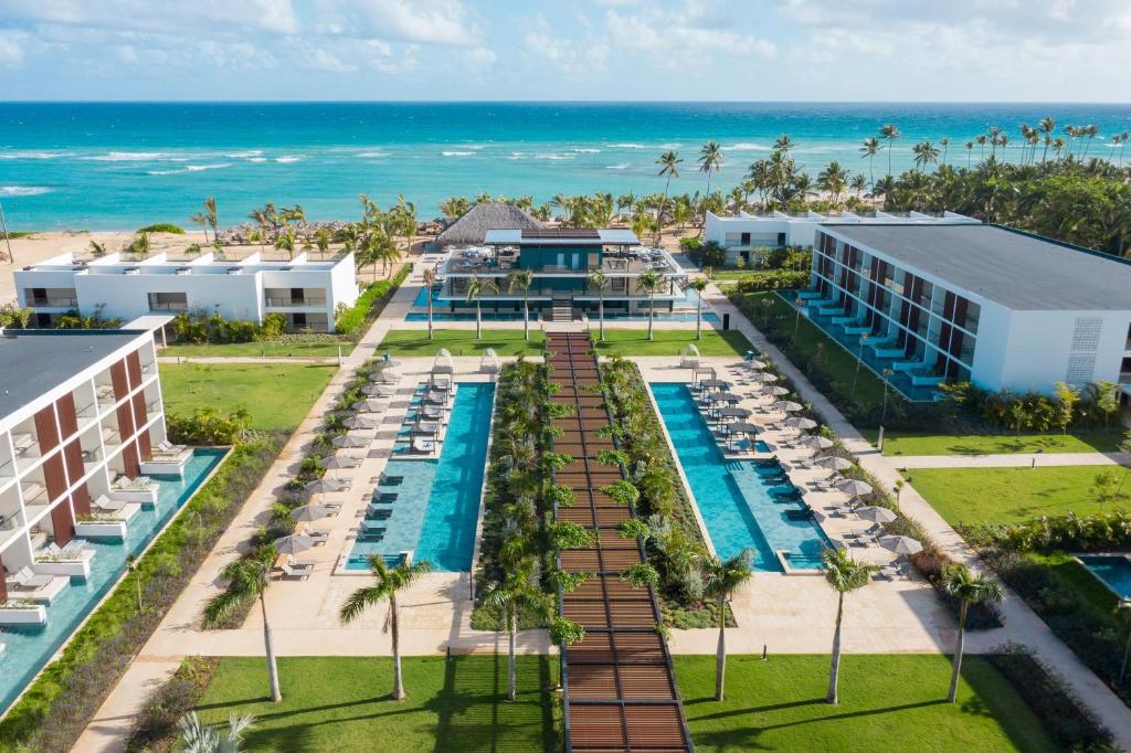 Aerial view of the gorgeous grounds of the Live Aqua Beach Resort in Punta Cana
