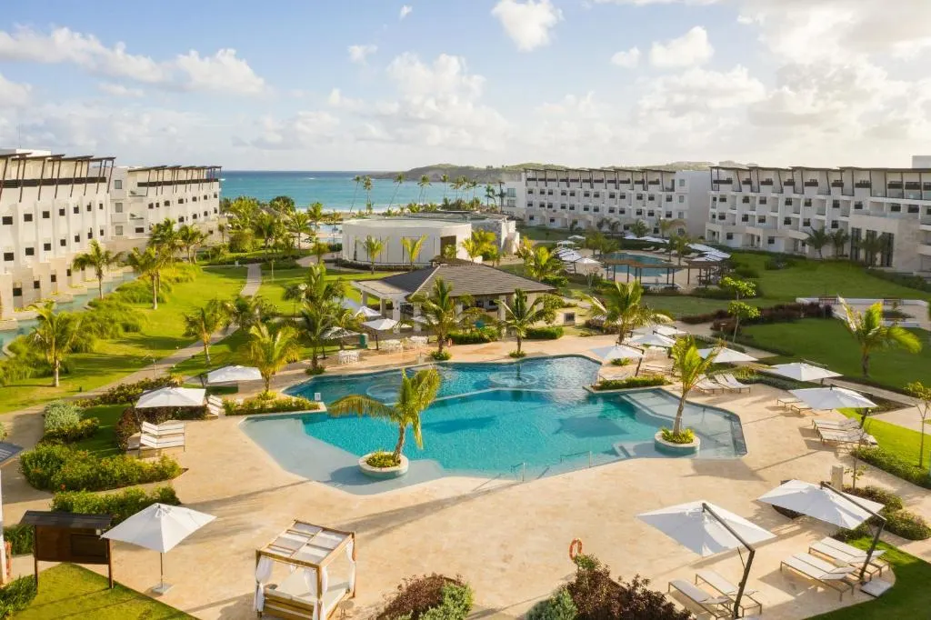Pool and grounds as seen from above at the Dreams Macao Beach resort, one of Punta Cana's best all-inclusive resorts