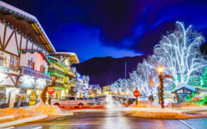 Christmas lights in downtown Leavenworth, Washington, one of the USA's best places to visit during Christmas