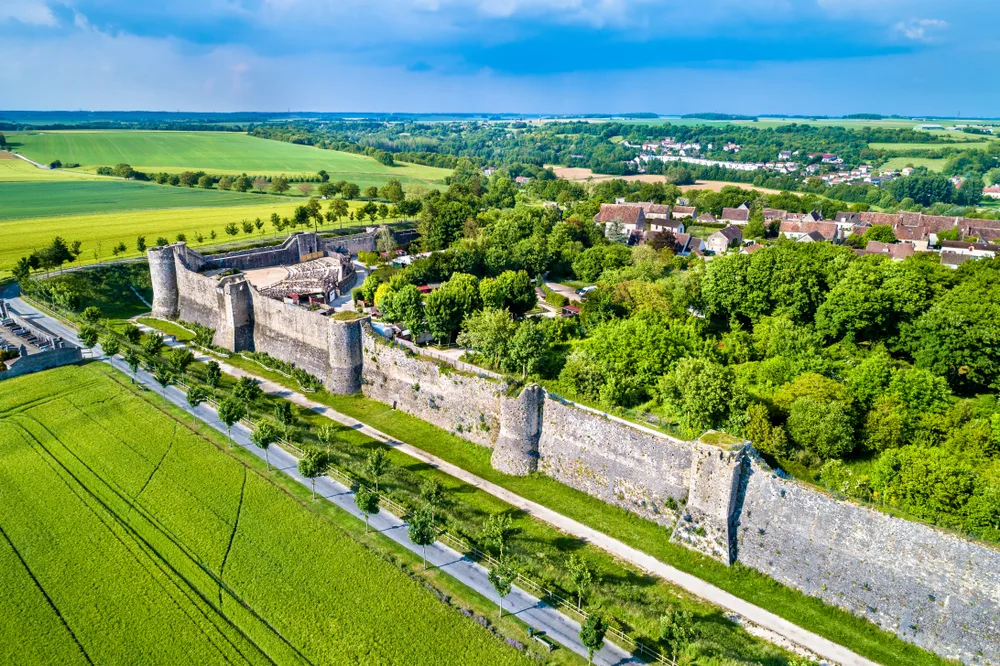 Aerial view of the Medieval walled city of Provins, France, a great day trip from Paris