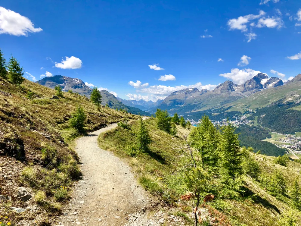 Dirt walking path through the alps in the Swiss National Park