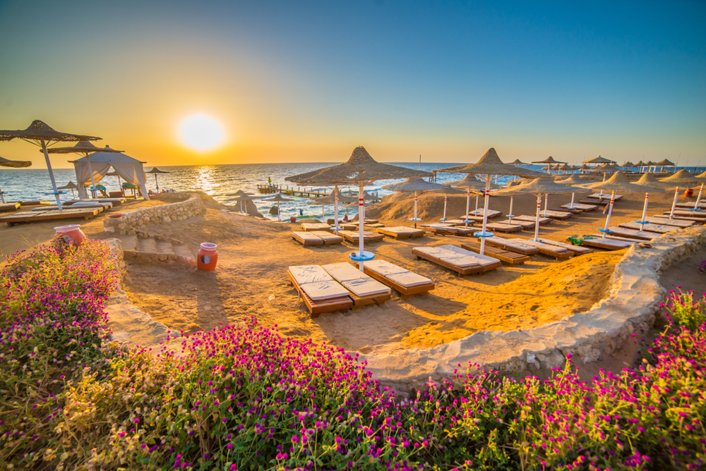 Sun rising over the amazingly idyllic beach in Sharm el Sheikh, a must-visit place when visiting Egypt
