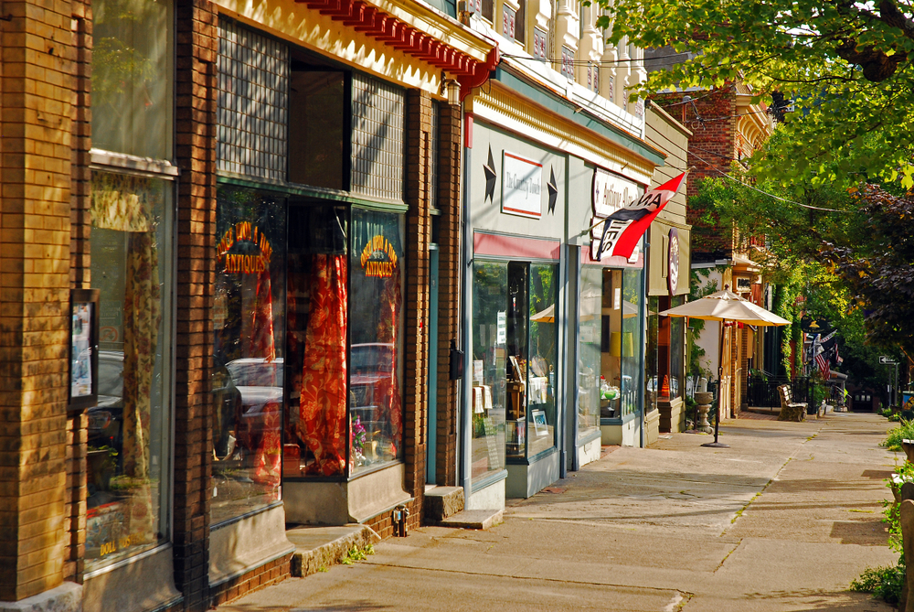 Image of downtown Cold Spring, NYC with its quaint little shops lining the sidewalk
