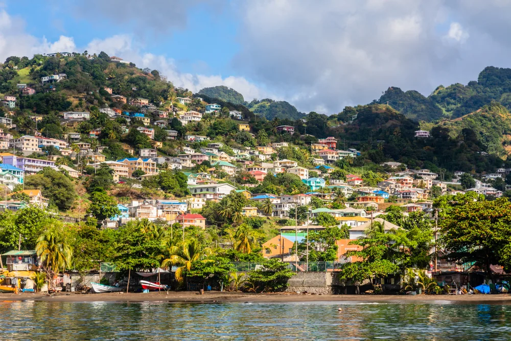 View of countless homes and resorts and buildings overlooking the hill in Kingstorn in Saint Vincent and the Grenadines during the best time to visit