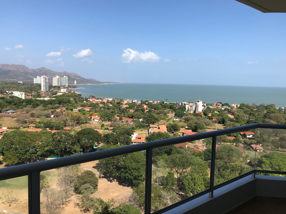 Amazing view of Playa Coronado, one of the best places to visit in Panama, pictured from the balcony of one of the high-rise condo towers
