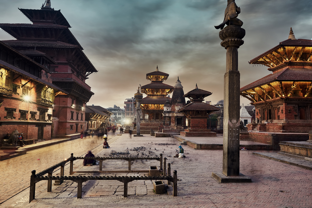 Historic buildings and temples in the Patan Durbar Square in Katamandu, Nepal