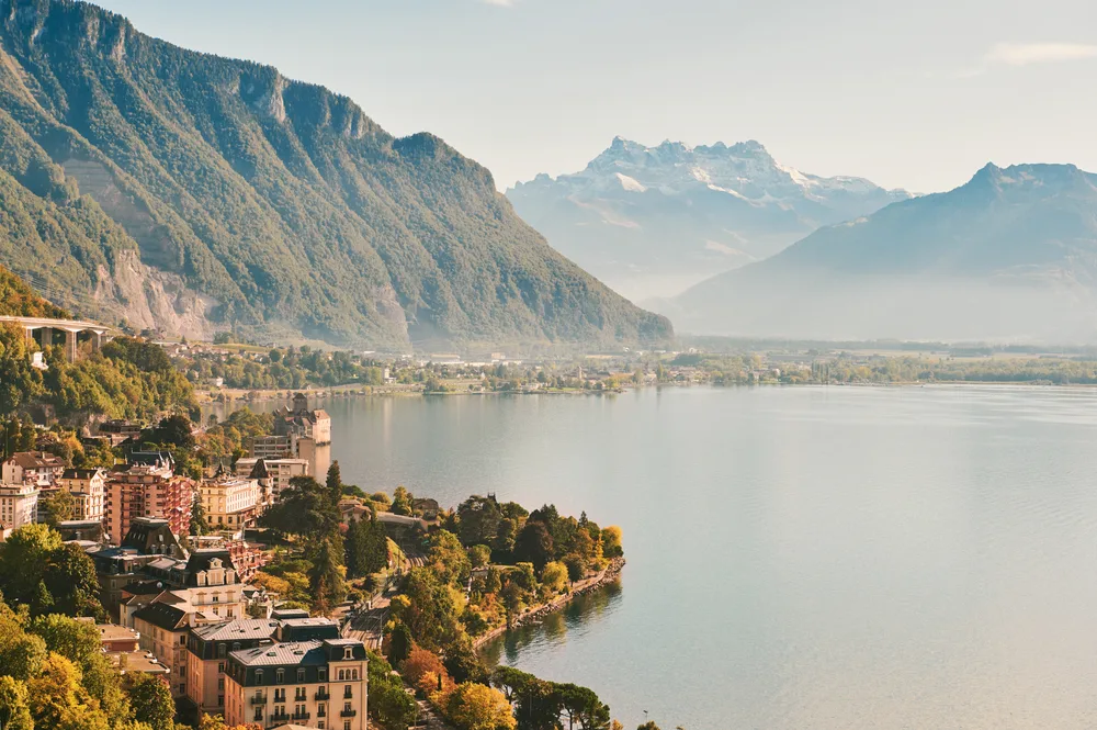 Hilltop view of the city of Montreux, one of the best places to visit in Switzerland