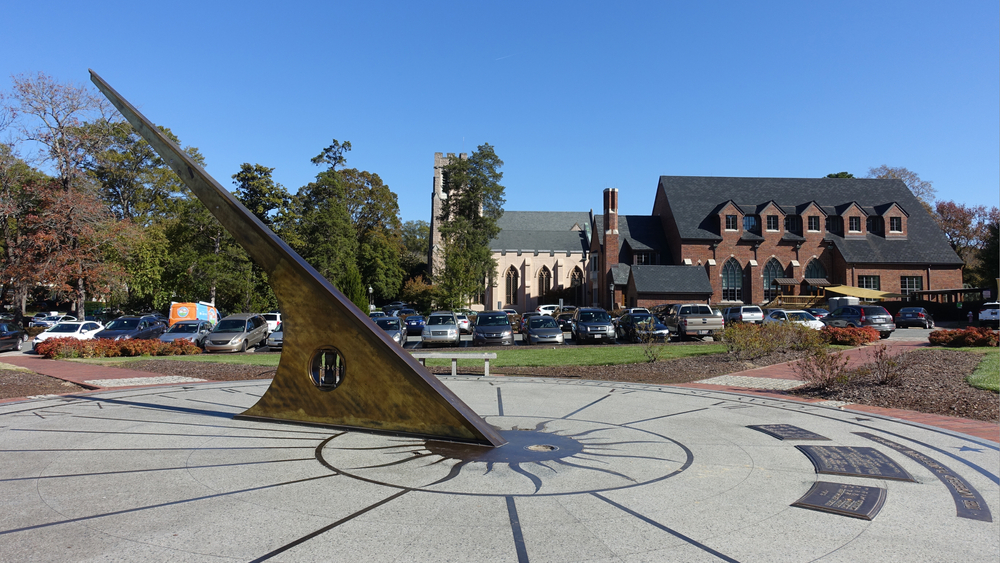 Neat view of the giant metal sundial in Chapel Hill on the UNC Campus