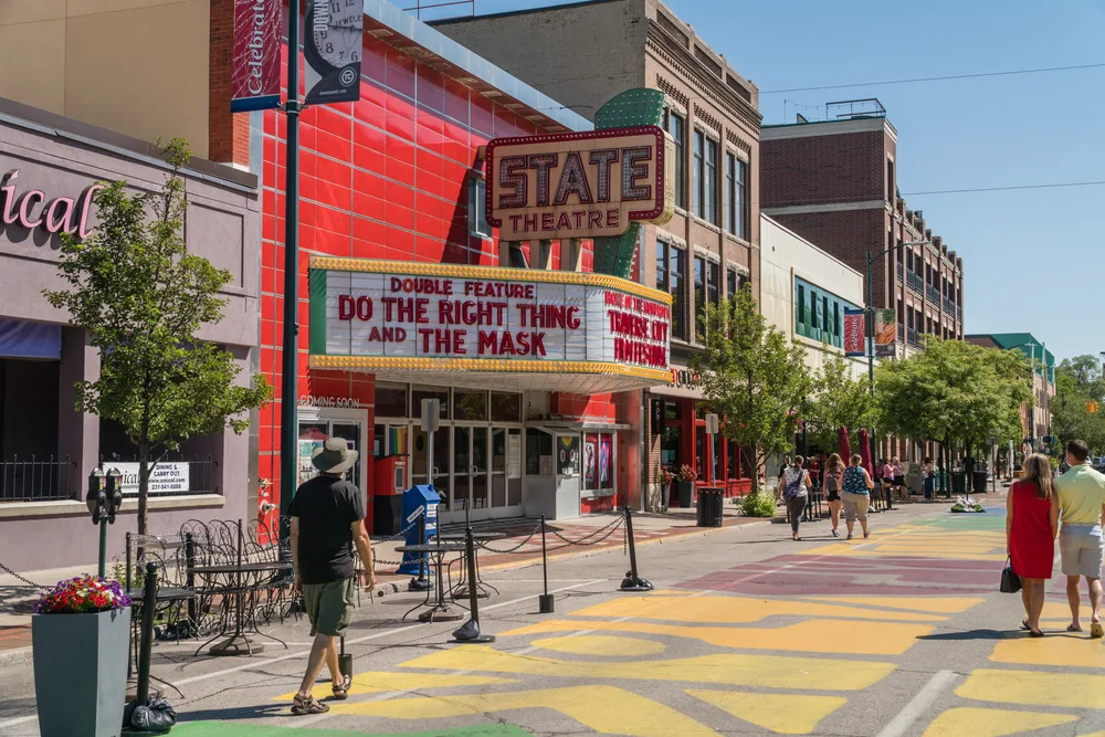 People mulling about the downtown area in Traverse City, one of the best places to visit in the Midwest