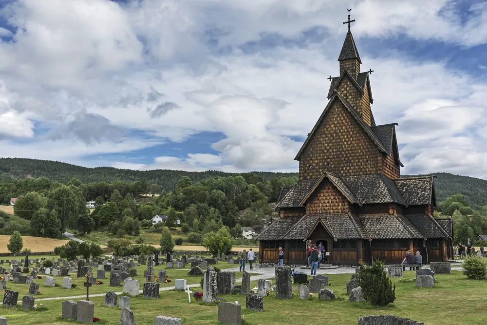 Neat view of the unique church and cemetery in Notodden, one of Norway's best places to visit on a vacation 