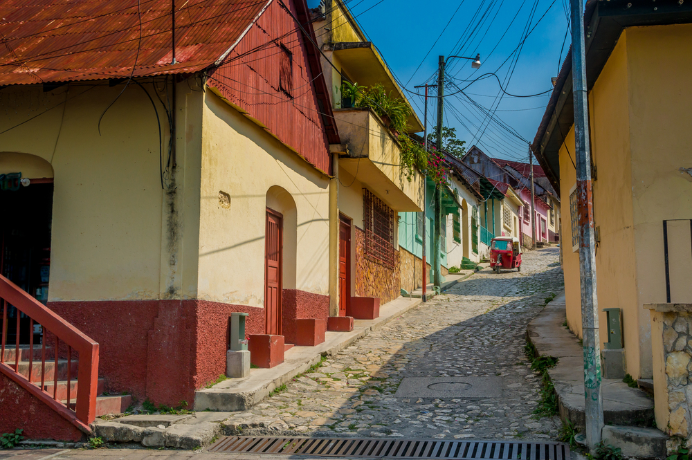 Cobblestone streets of Flores, Guatemala, one of our favorite places to visit in Central America