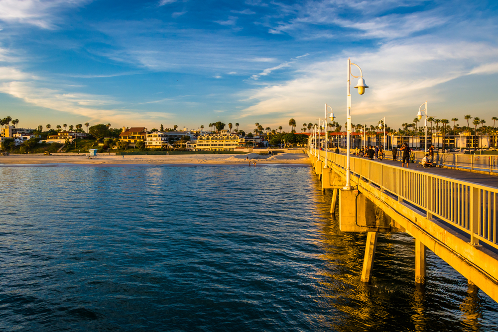 Belmont Pier in Long Beach, one of our favorite places to visit in Southern California, as seen at dusk