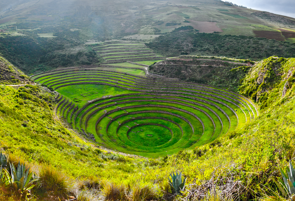 Circular terraces pictured at Moray in the Sacred Valley, one of the best places to visit in Peru
