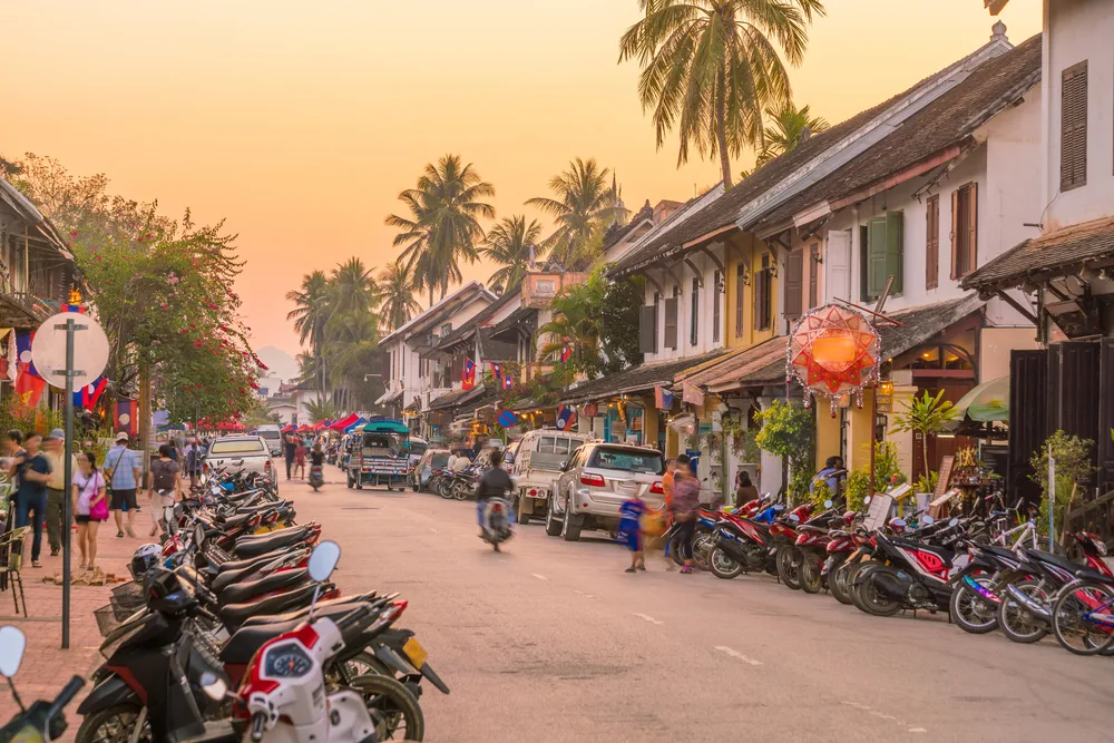 Hazy street in the old town of Luang Prabang in Laos, a must-visit place when vacationing in Asia