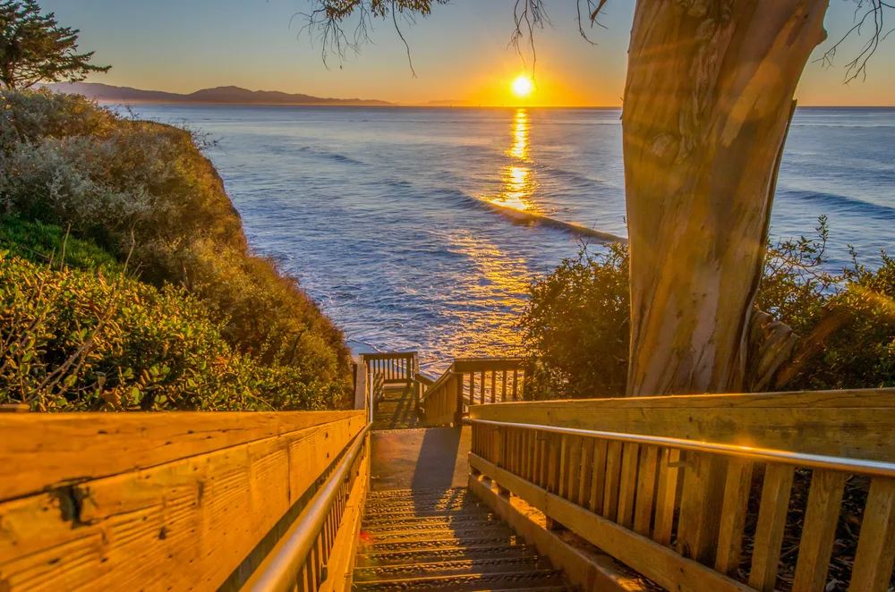 Wooden steps down to the shoreline in Santa Barbara, one of the best places to visit in California