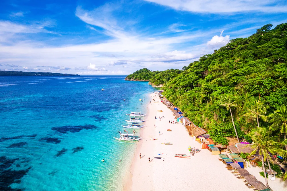 Aerial view of the white sand beach in Boracay, one of the best places to visit in Asia