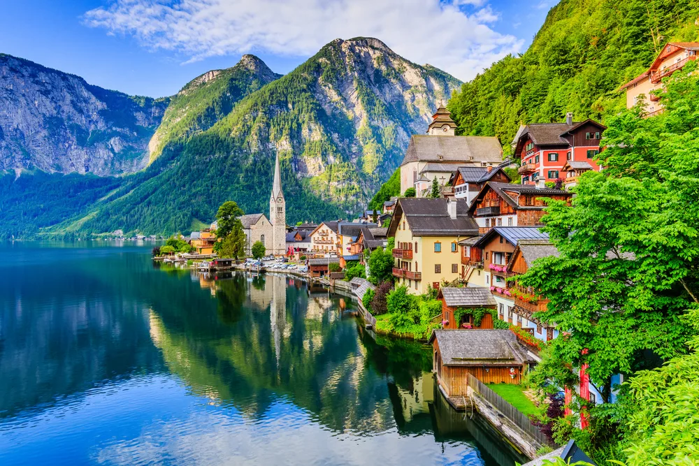 Hallstatt, Austria mountain village by the water in the Alps showing one of the safest countries to visit right now