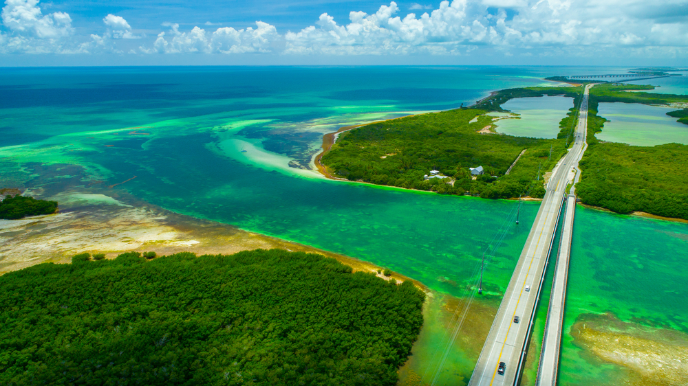Overseas Highway leading to Key West aerial view for a things to consider section on the best islands in the Florida Keys
