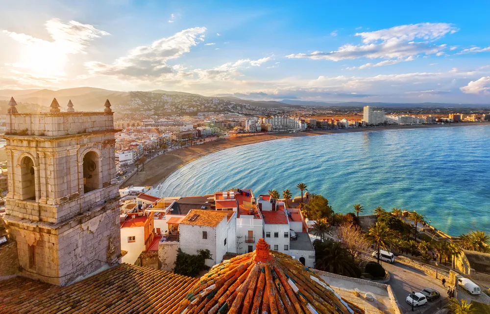 View of the magnificent bay with brown sand from Pope Luna's Castle in Valencia, a must-visit coastal town in Spain