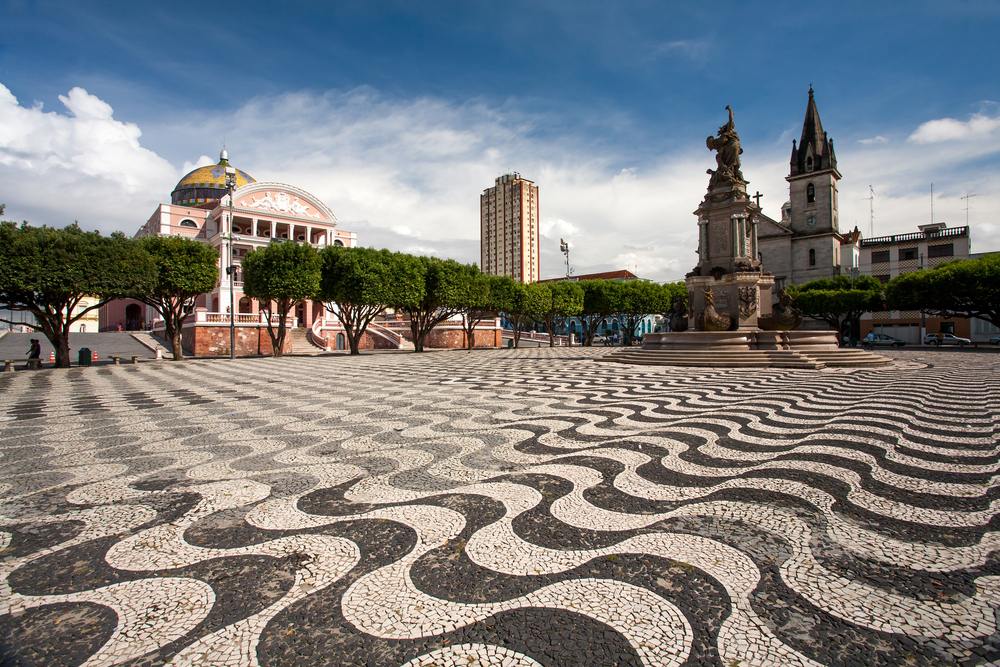 Beautiful wavy black and white sidewalk in Manaus, one of the best places to visit in Brazil