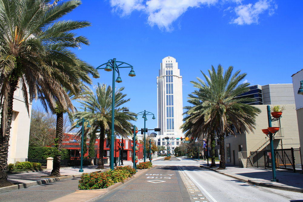Magnolia Courthouse pictured at the end of a long street for a piece on the best hotels in Orlando