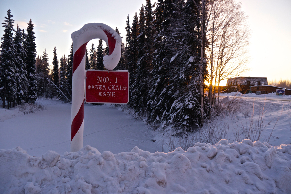 Santa Clause Lane in the North Pole in Alaska, a top pick for best places to visit in the USA during Christmas