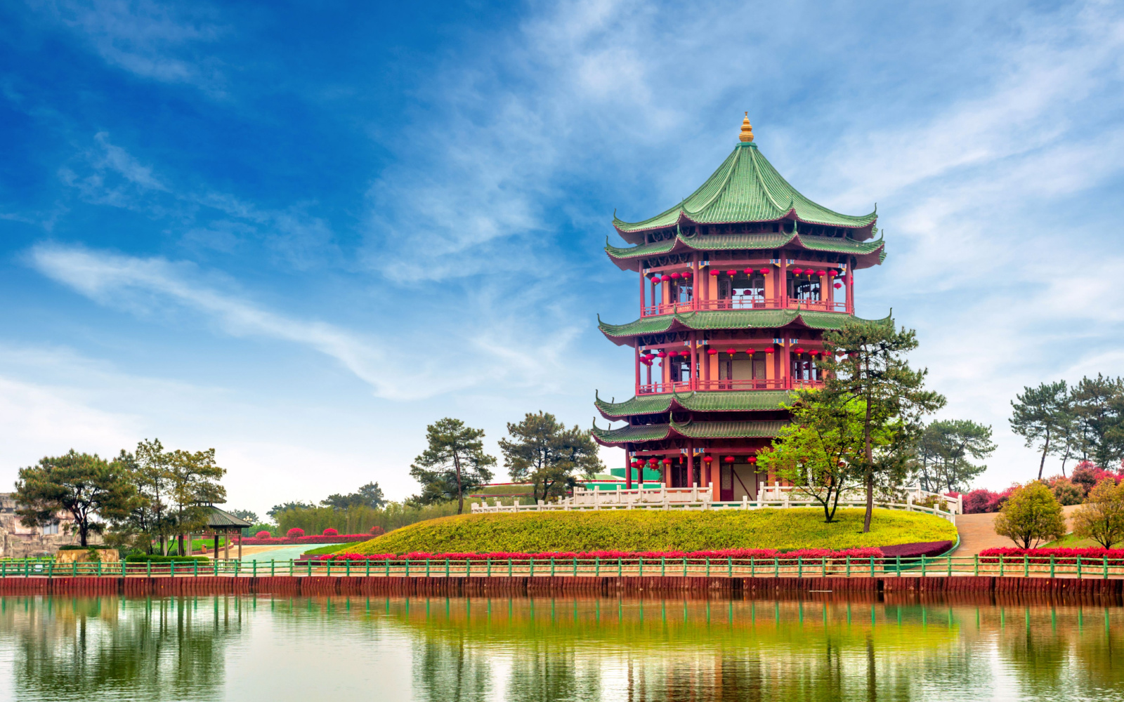 Blue sky in the background of a red Chinese temple pictured for a piece titled Is China Safe to Visit