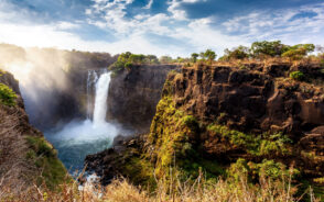 View of one of the smaller falls near Victoria Falls pictured during the best time to travel to Zambia