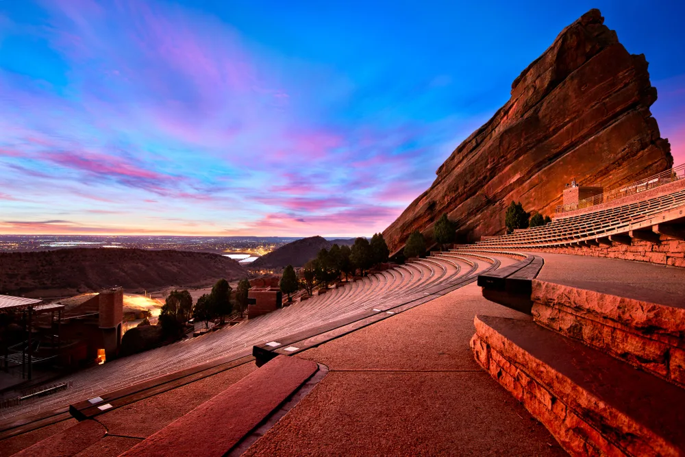 Red Rocks Amphitheater concert venue at sunrise near Denver for a list of the best places to visit in June
