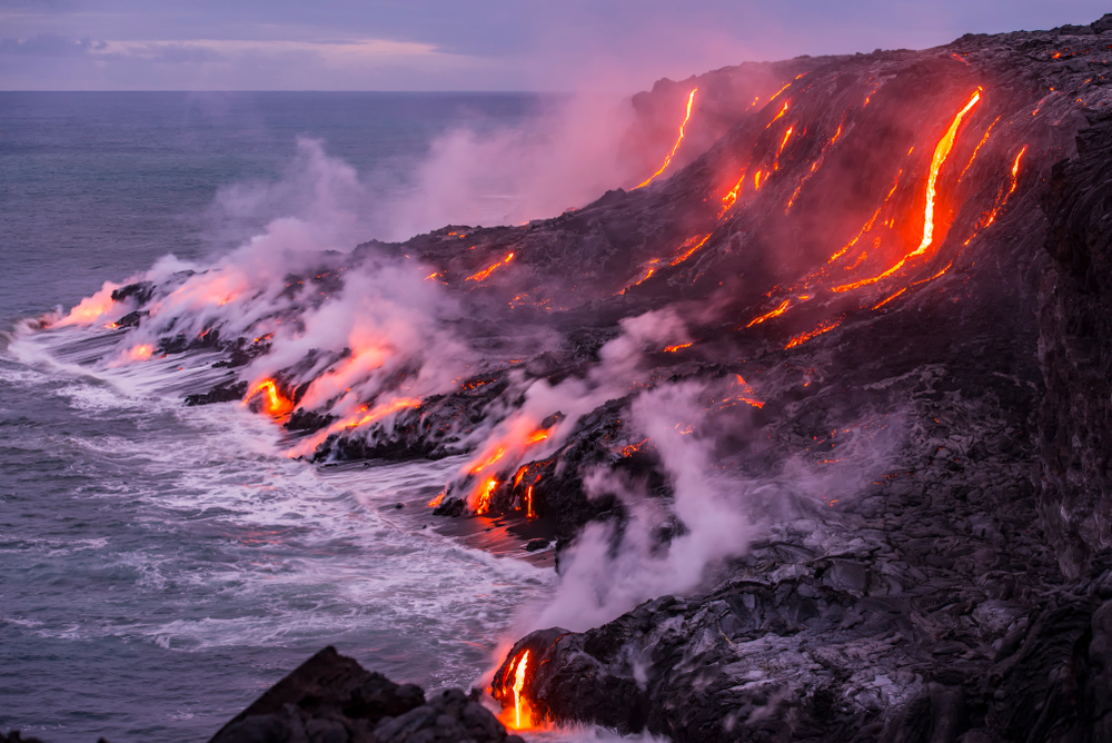 Lava flows entering the ocean and steaming up for a piece titled Is Kilauea Safe to Visit