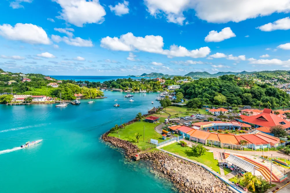Port Castries in St. Lucia shows how this Caribbean island is one of the best places to visit in February with warm temperatures and lush greenery