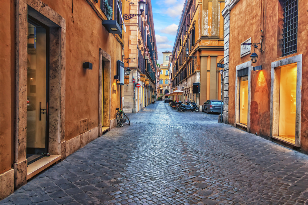 Narrow street in Rome, Italy with nobody in them for a piece titled Is Rome Safe to Visit