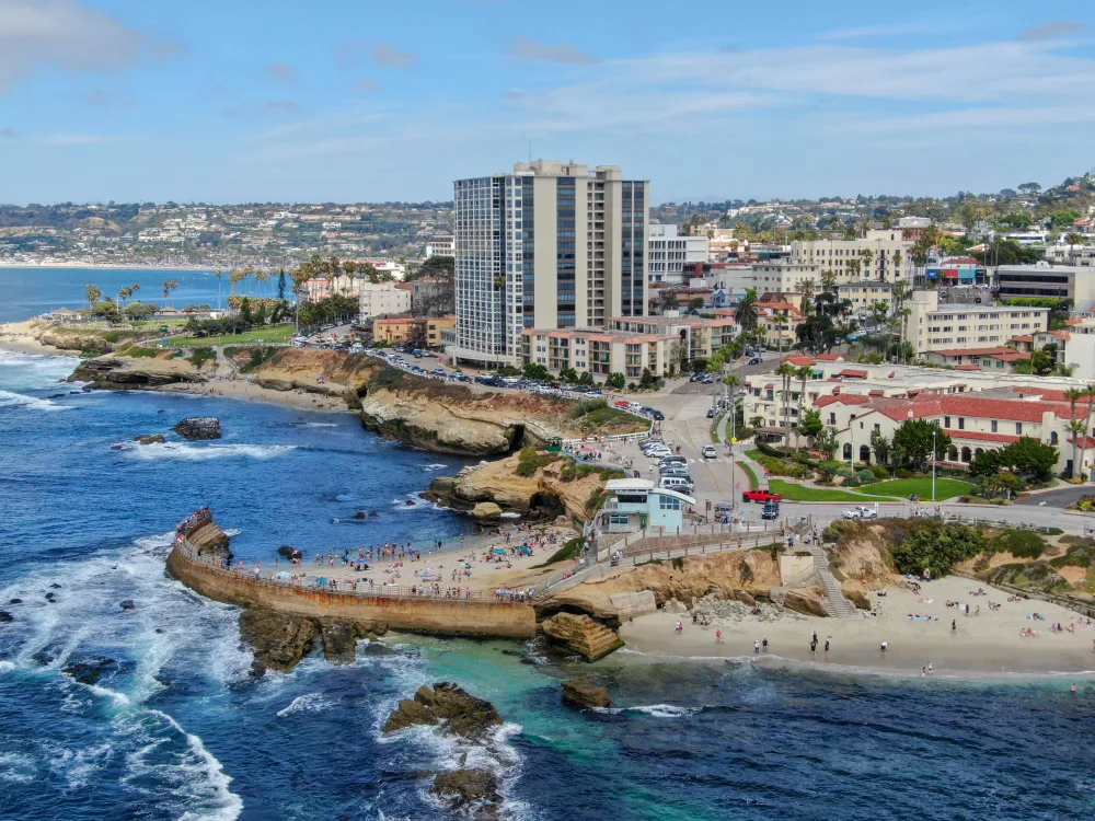 Aerial view of La Jolla Cove in San Diego, California on a list of the top spots for a June visit