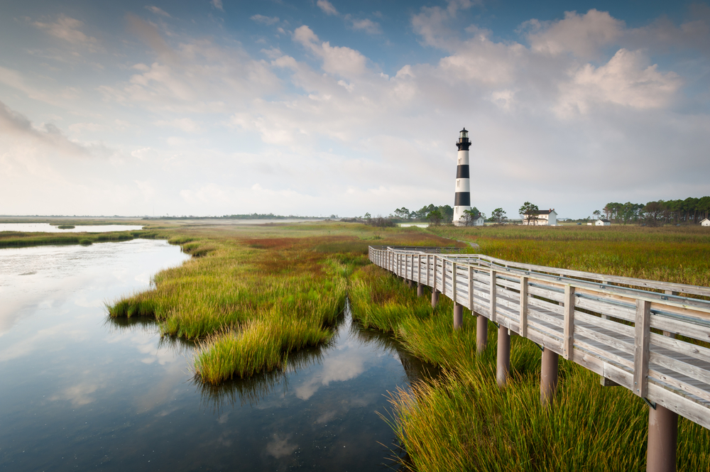 Bodie Island Lighthouse Marsh on Cape Hatteras in the Outer Banks, where some of the best places to visit in June are