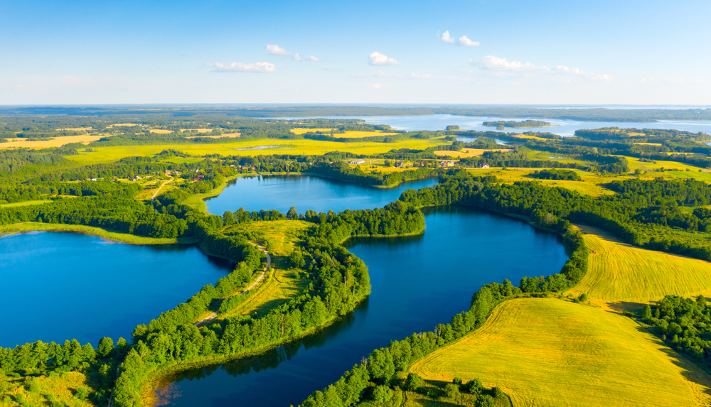 Narachanski National Park lakes seen in an aerial view during the overall best time to visit Belarus
